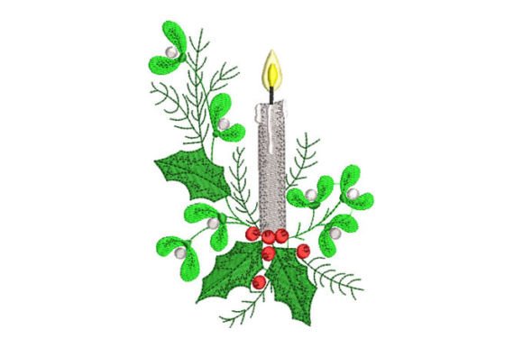 Christmas Candle with Green Leaves Embroidery Design Review